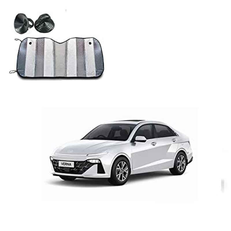 Kozdiko Aluminium Foil Front/Rear Windshield Foldable Car Sunshade for Hyundai New Verna 2023-Present, tryrvwrbee44