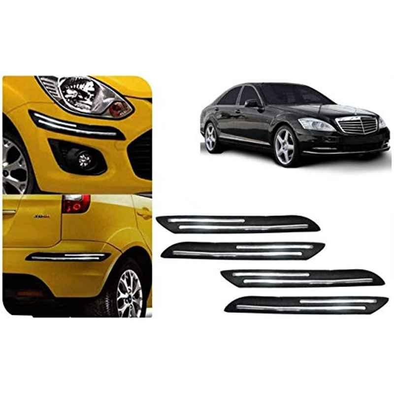 Auto Pearl 4 Pcs PVC & Rubber Black Double Chrome Linning Bumper Corner Moulding Set for Mercedes Benz S320