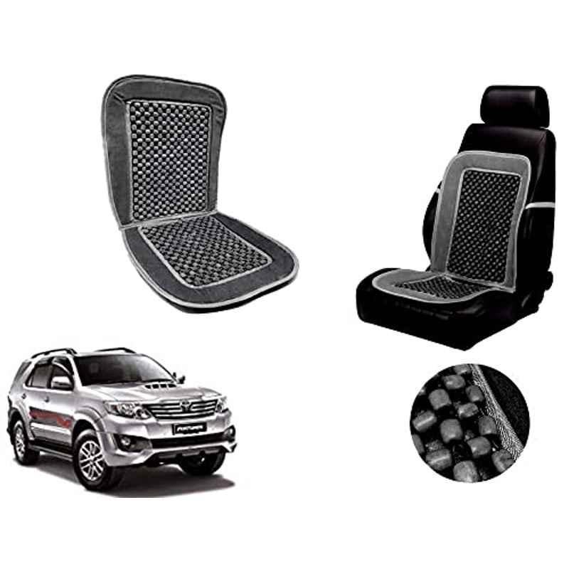 Auto Pearl PU, Velvet & Wooden Beads Grey Rectangular Seat Cushion for Toyota Fortuner