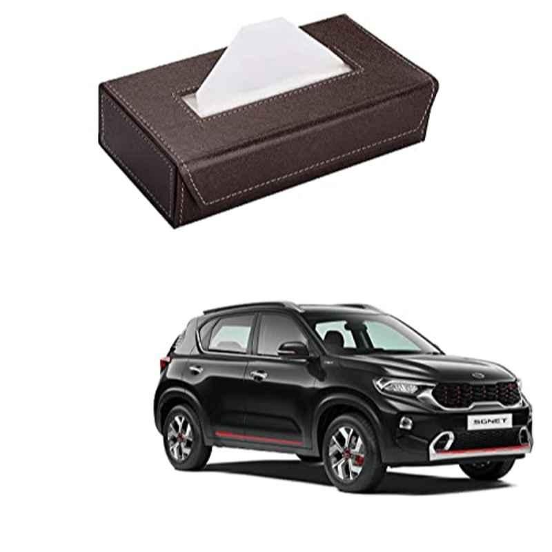 Kozdiko 100 Pulls PU Leather Brown Car Tissue Paper Box with 200 Sheets for Kia Sonet
