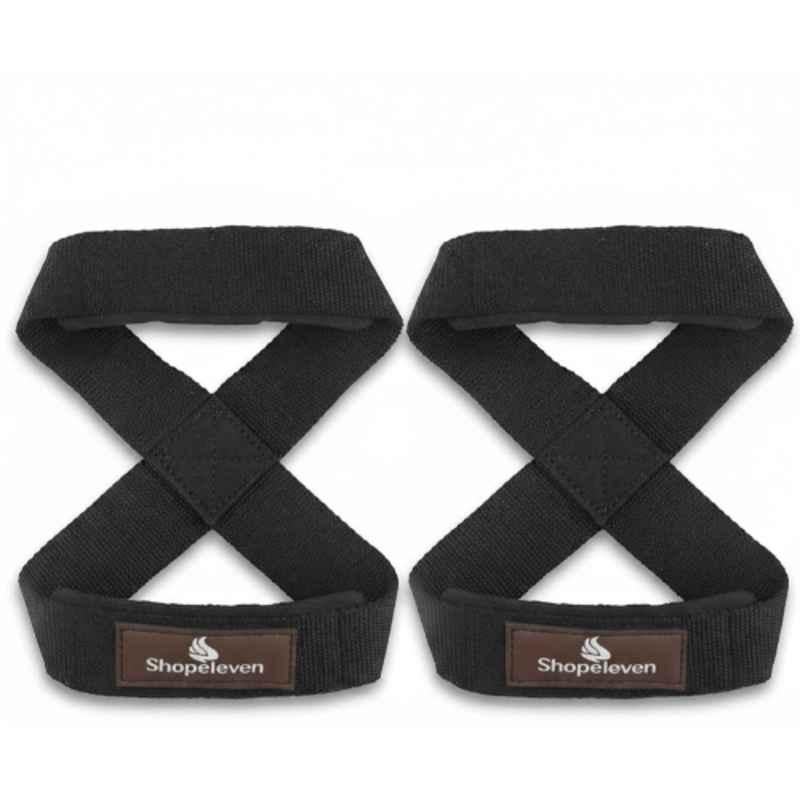 Shopeleven Polyester & Cotton Black Non-Slip Weight Lifting Straps with Padded Cuff, Size: 5-8 cm