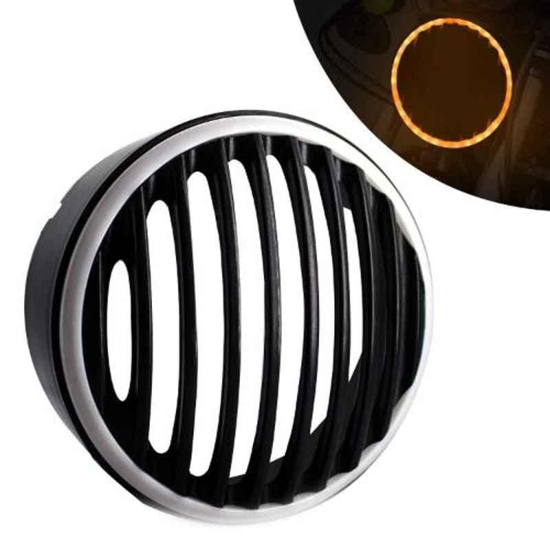 AllExtreme EXHLG1Y 7 inch PVC Headlight Yellow Grill Cover with DRL LED Light