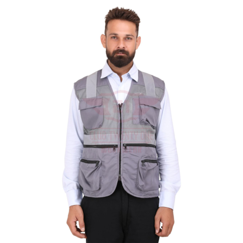 Club Twenty One Workwear Safex Pro Polyester Grey Safety Reflective Vest Jacket, 1005, Size: XXL (Pack of 5)
