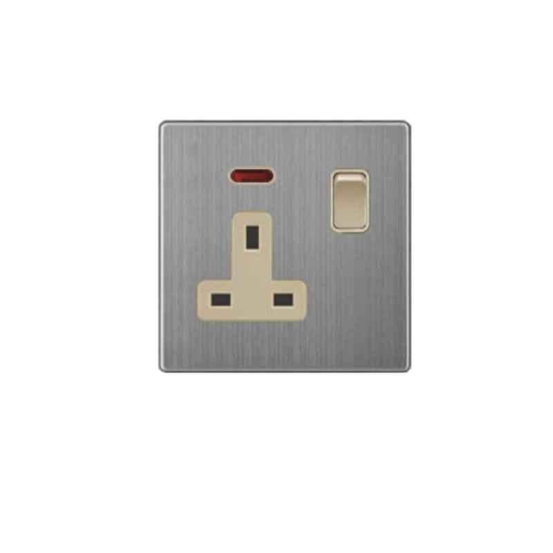 Vmax 13A Golden & Stainless Steel Switch Socket with Neon