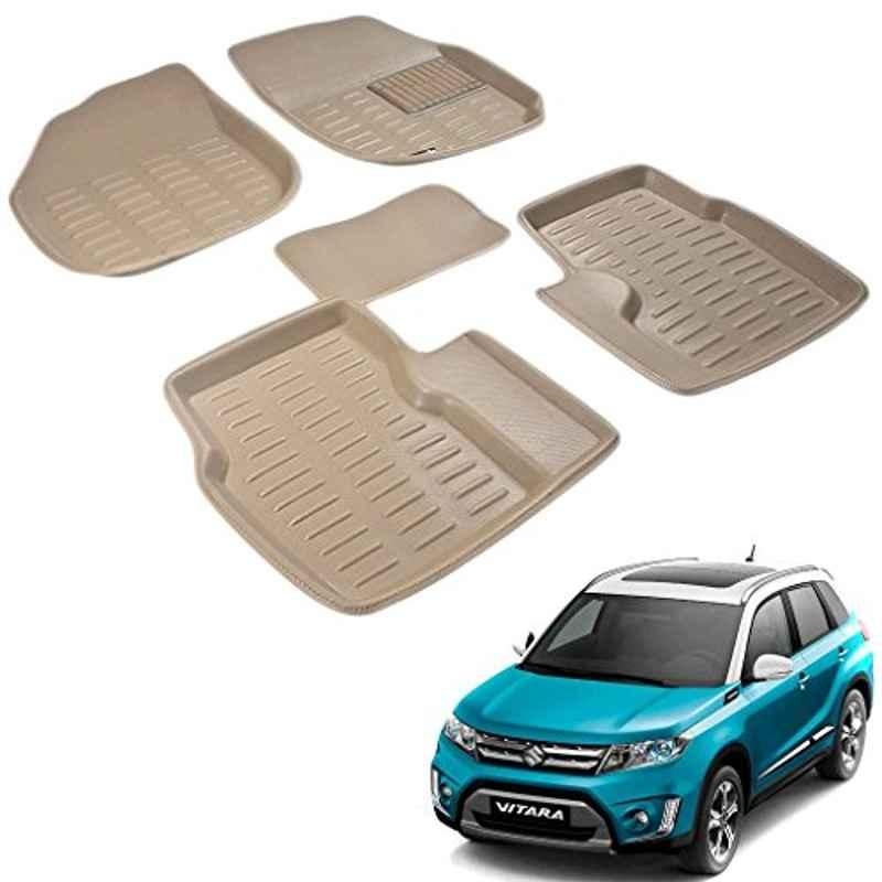 Kozdiko 5 Pcs 3D Beige Car Floor Mat Set for Maruti Suzuki Vitara Brezza, koz_26857