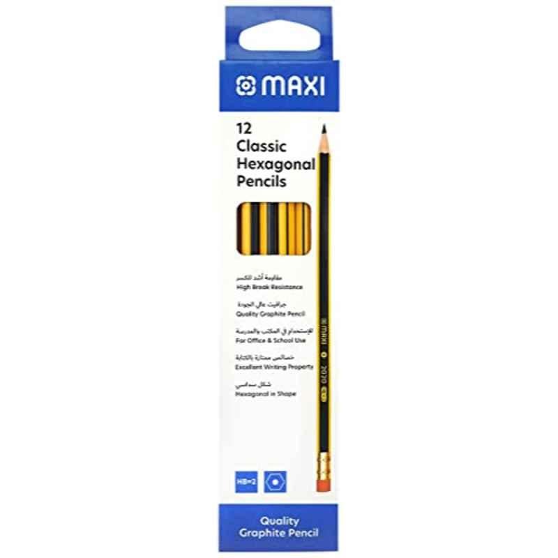 Maxi Classic Hexagonal Black Graphite HB Pencil with Rubber Tip, 2020HHB (Box of 12)