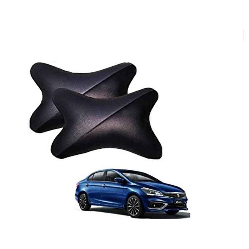 Kozdiko 2 Pcs Memory Foam Grey & Black Car Neck Rest Cushion Pillow Set for Maruti Suzuki Ciaz Facelift