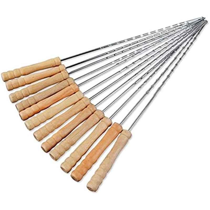 Abbasali 12 Pcs Stainless Steel Barbecue Skewer Needles Sticker Set with Wooden Handle