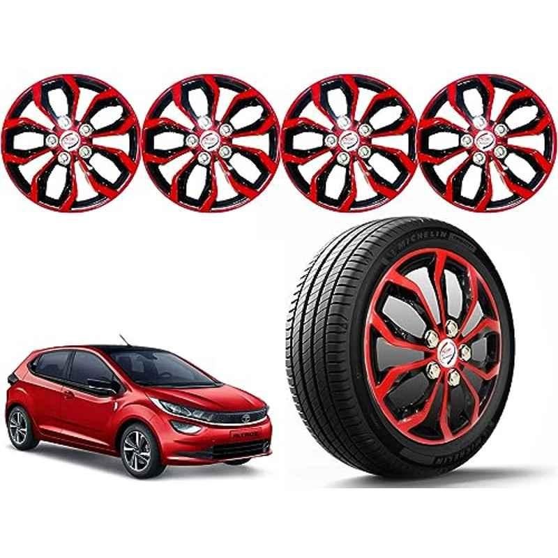 Auto Pearl 4 Pcs 14 inch Polypropylene Red & Black Press Type Car Wheel Cover Set with Retention Ring for Tata Altroz