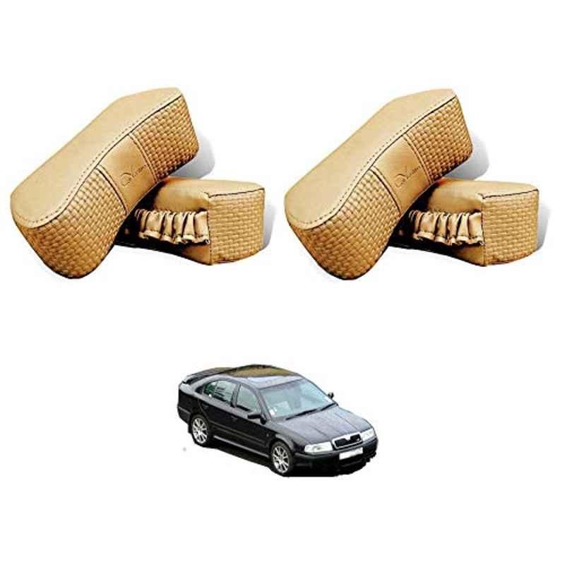 Kozdiko 4 Pcs CV Designer Beige Leatherite Neck Rest Car Cushion Pillow Set for Skoda Old Octavia