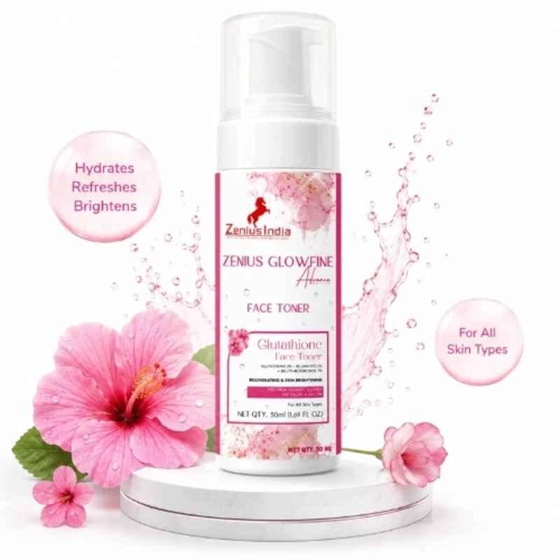 Zenius India 50ml Glutathione Face Toner with Purified Water, Glycerine & Niacinamide for Hydrates, Refreshes Skin & Brightens Skin Tone