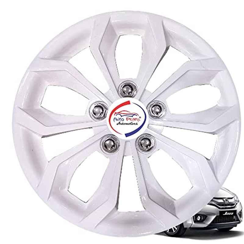 Auto Pearl 4 Pcs 15 inch ABS Pearl White Hubcap Wheel Cover Set with Retention Ring for Honda Jazz 2015