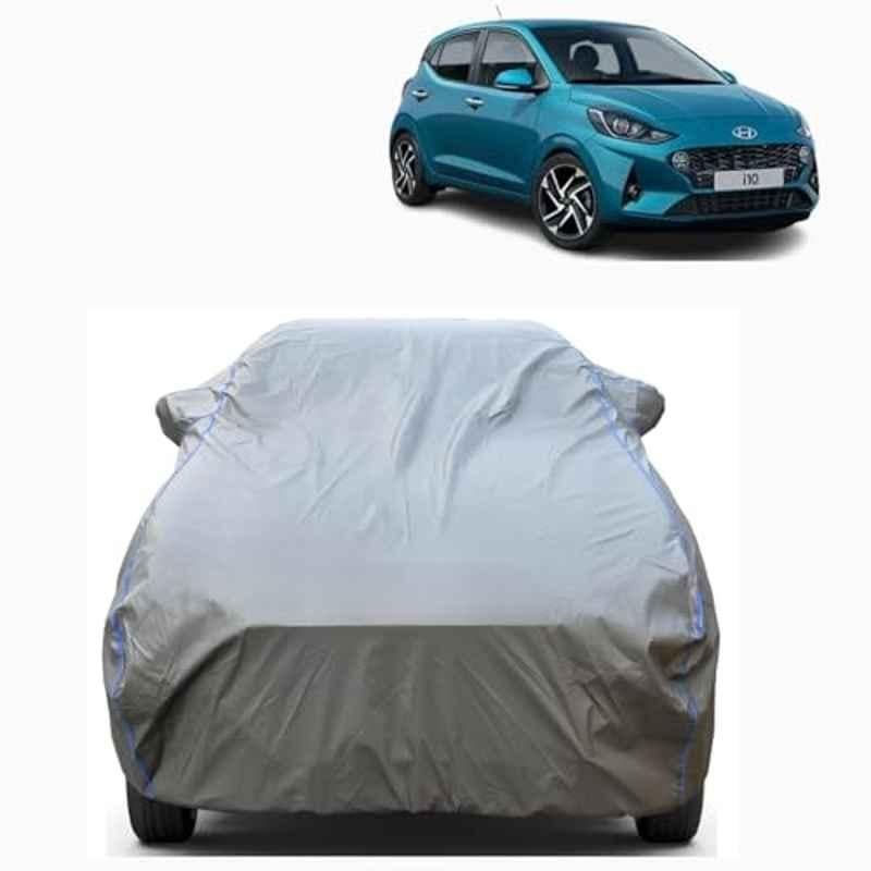 Aarex Auto Polyester Grey 100% Waterproof Car Body Cover with Mirror Pocket, Triple Stitched, Anti Dust, Heat Resistant & UV Proof for Hyundai i10, SW-5-Grey