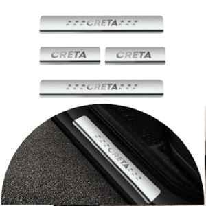 SureStrive 4 Pcs Stainless Steel Silver Footstep Sill Plate Set without LED for Hyundai Creta Type-1