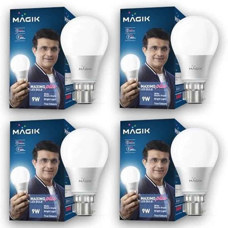 Magik Maximo Plus 9W 6500K B22 Cool White LED Bulb (Pack of 4), LUMAP009C4125E4