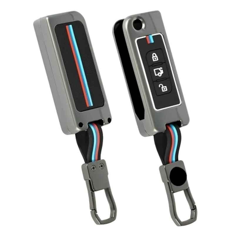 Kingsway Gunmetal Grey 3 Buttons Perfect Shape Silicone Car Key Cover with Keychain for All Mahindra Cars