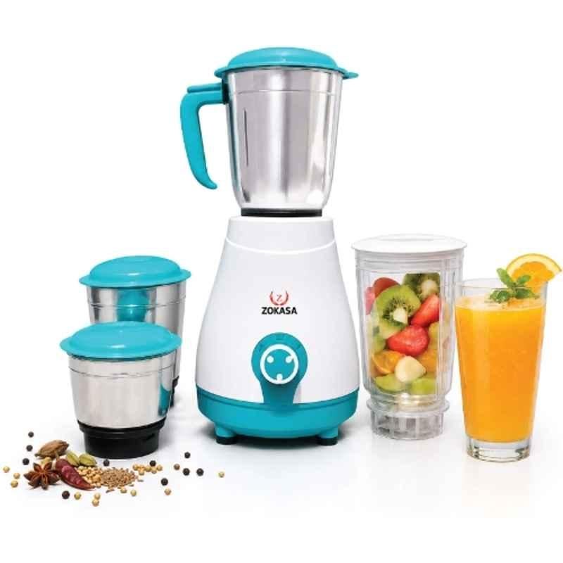 Zokasa Spicy Pro 750W ABS White & Blue Juicer Mixer Grinder with 4 Jar