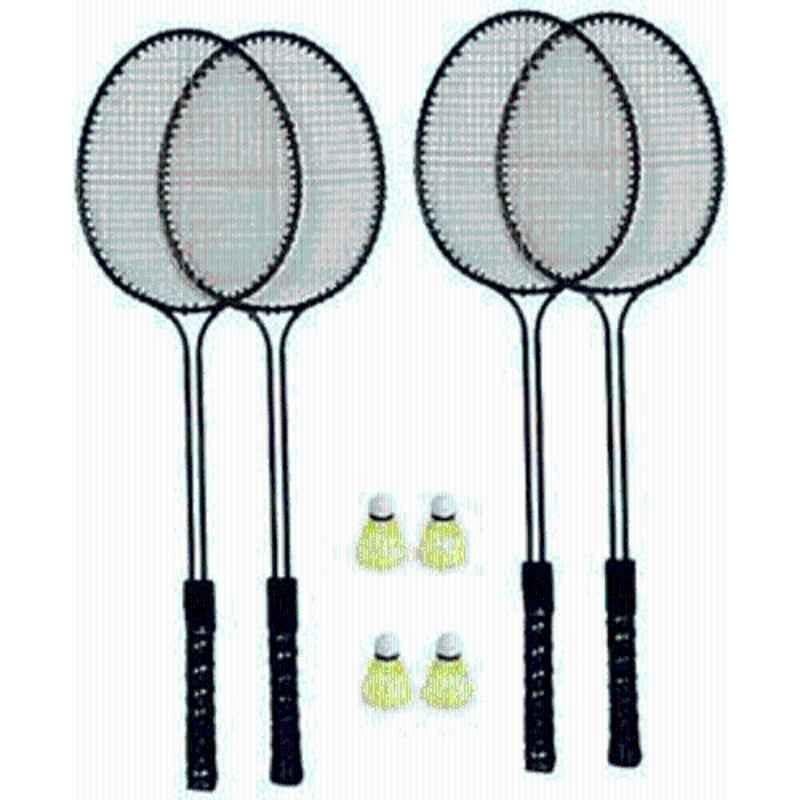 STYRKR 2 Pcs Alloy Steel Multicolour Badminton Racket Set of 4 with Four Shuttlecocks