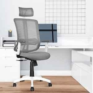 Rose Wave Mesh White & Grey High Back Revolving Ergonomic Office Chair