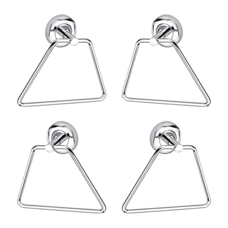 Aligarian Stainless Steel Chrome Finish Wall Mounted Triangle Round Base Solid Towel Ring (Pack of 4)