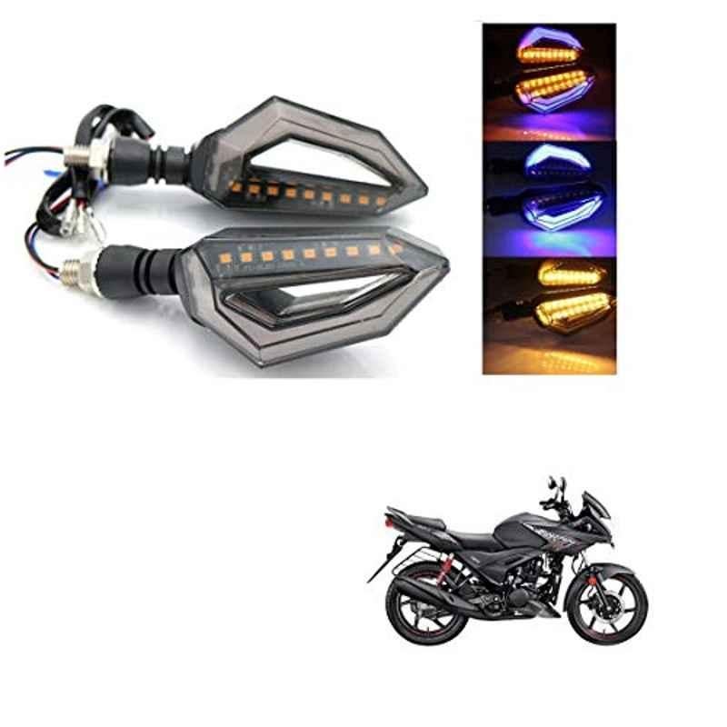 Kozdiko 4 Pcs Bike D Shaped 9 LED Front & Rear Side Turn Signal Indicator Light Set for Hero Ignitor