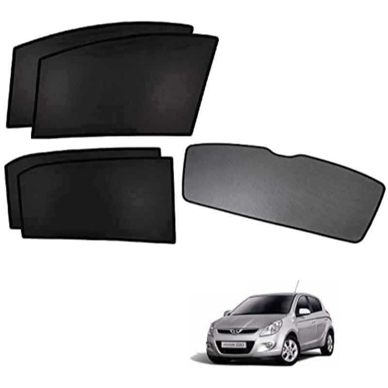 Kozdiko 5 Pcs Polyester Black Non Magnetic Window & Rear Sun Shades Set for Hyundai I20 Old