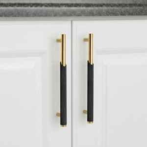 Plantex Stainless Steel & Aluminium Cabinet Handle/160mm Wardrobe Door Handle/Cupboard Pull-Push Handles for Home/Office - Pack of 2 (Black & Gold)
