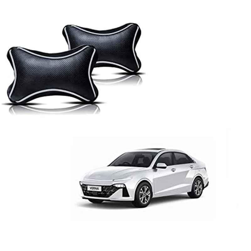 Kozdiko 2 Pcs Black Neck Rest Dotted Car Pillow Cushion Set for Hyundai New Verna (2023-Present)
