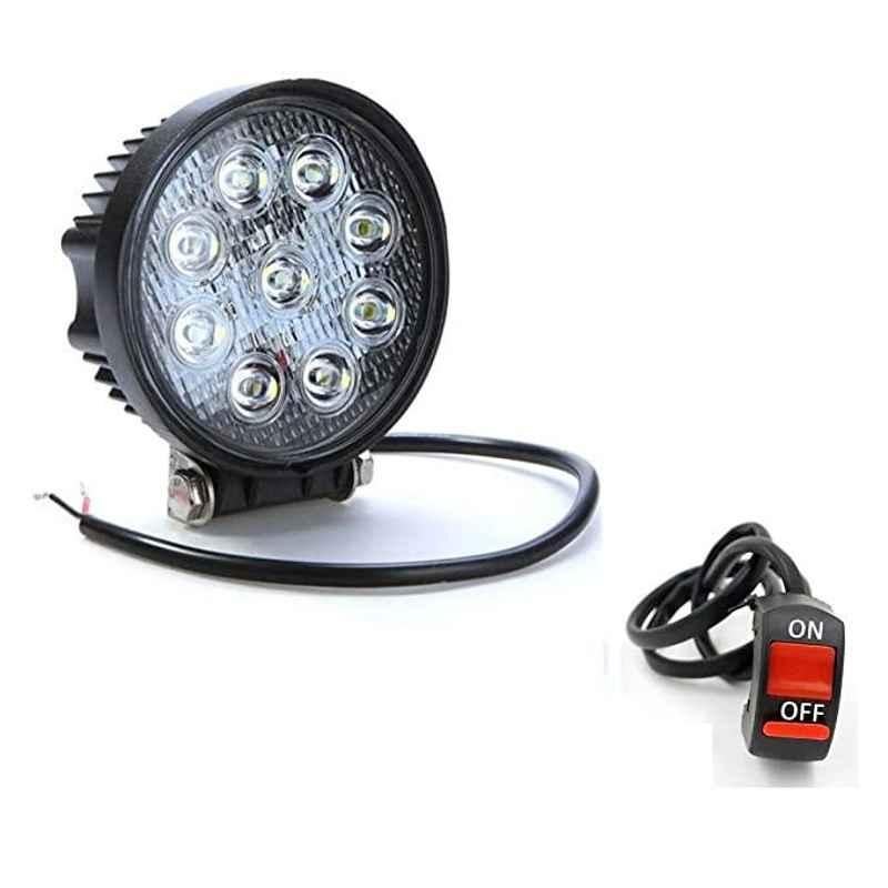 AOW 9 LED (White) Super Bright Fog Lamp Universal for All Bikes (18 W) Pack of 1- with Handle Bar Mounting On-Off Switch
