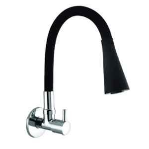 Happy Homes Brass Black & Silver Wall Mount Sink Tap with Swivel Spout, BL-9876