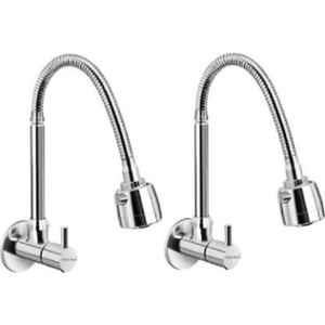 Gold Bell Dixy Stainless Steel Silver Wall Mounted Chrome Swan Neck Basin Tap with Flexible Spout (Pack of 2)