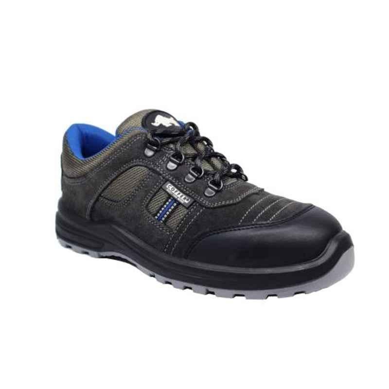 Coffer Safety CS-1007 Leather Steel Toe Black Work Safety Shoes, Size: 6