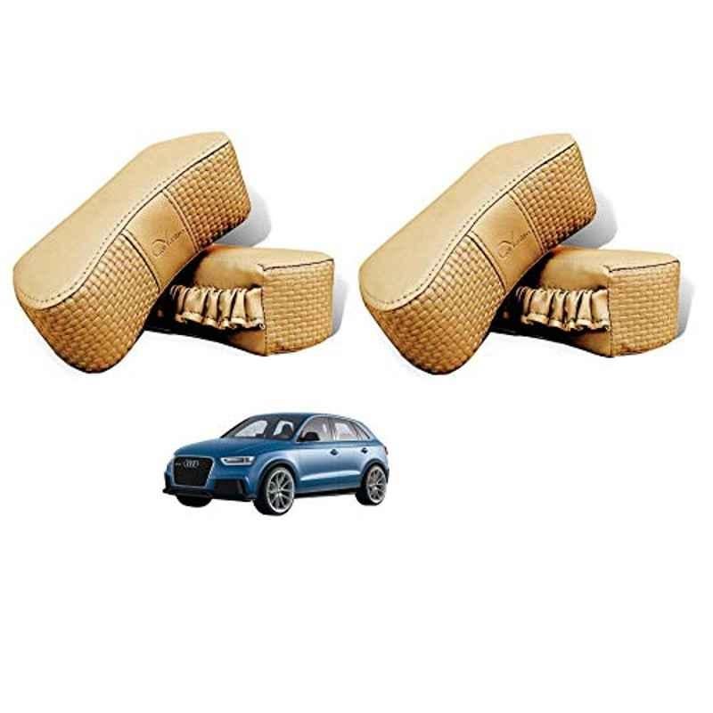 Kozdiko 4 Pcs CV Designer Beige Leatherite Neck Rest Car Cushion Pillow Set for Audi Q3