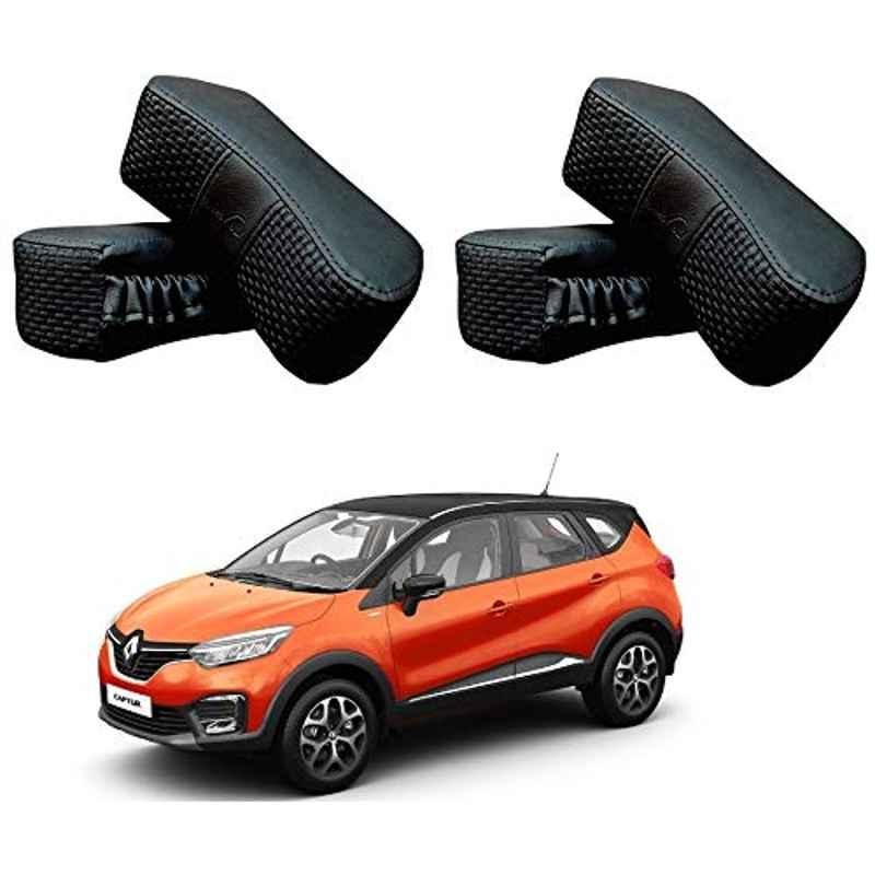 Kozdiko 4 Pcs CV Designer Black Leatherite Neck Rest Car Cushion Pillow Set for Renault Captur
