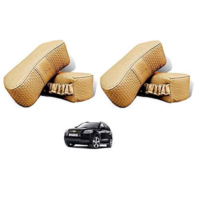 Kozdiko 4 Pcs CV Designer Beige Leatherite Neck Rest Car Cushion Pillow Set for Chevrolet Captiva