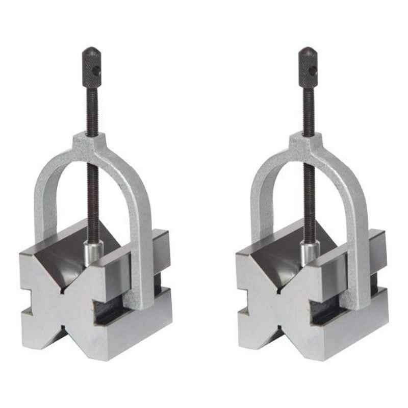 Crystal 2 Pcs 80x80x100mm 4 inch Iron Precision V Block with Clamp Set, 1713P