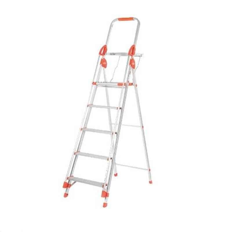 Bathla Zenith Plus 5 Step Silver & Orange Aluminium Ladder