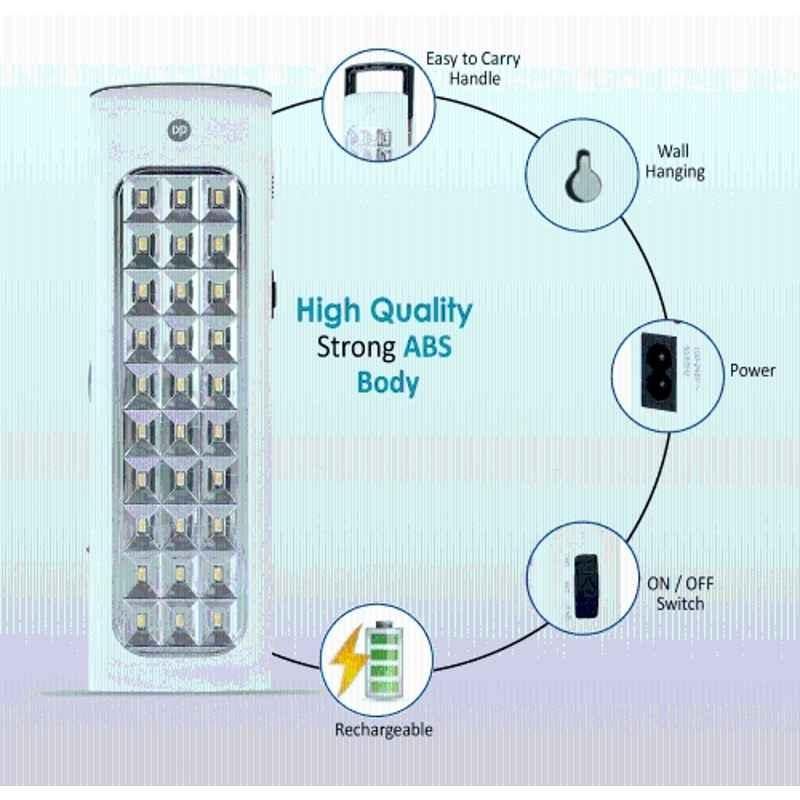 DP 6W 1300mAh ABS White Rechargeable LED Torch, DP-7011A