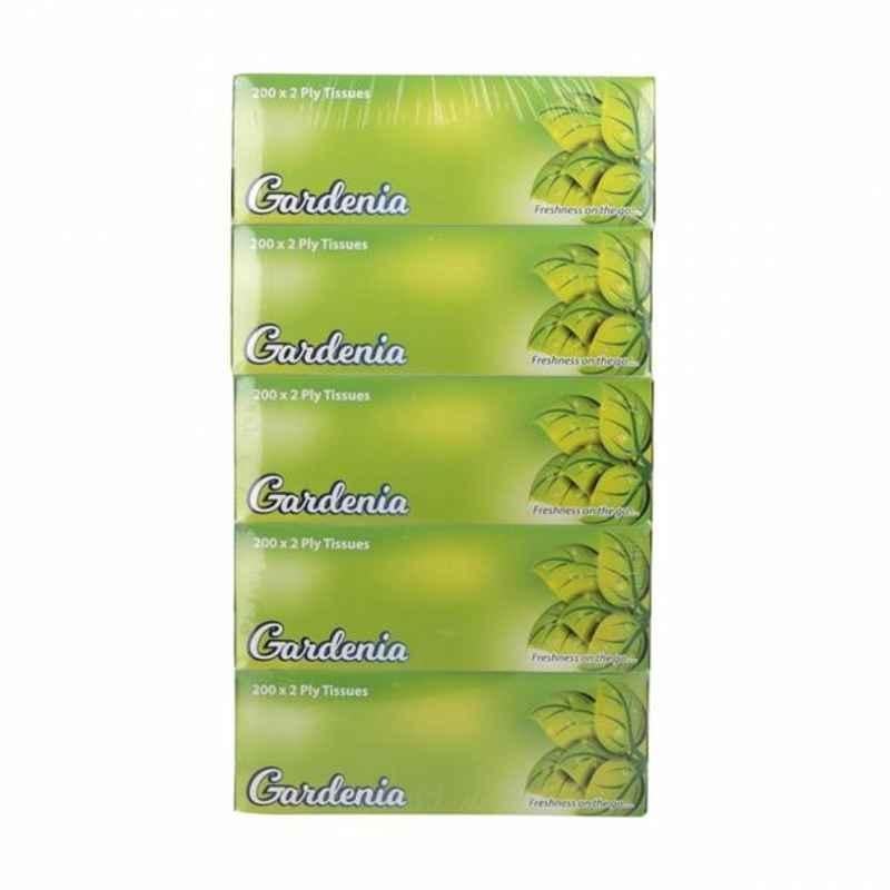 Gardenia Facial Tissues, 200 Sheets, 2 ply, 5 Box/Carton