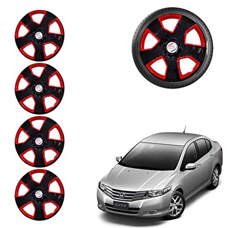 Auto Pearl 4 Pcs 15 inch ABS Black & Red Car Wheel Cover Set for Honda City Ivtec 2011