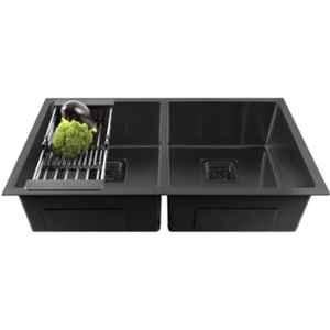 Fossa 32x18x10 inch Stainless Steel SS304 Matt Finish Black Double Bowl Kitchen Sink, FHS- 023