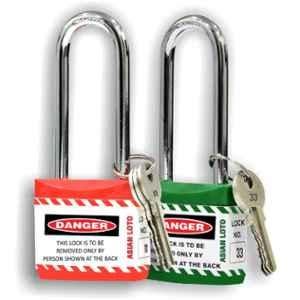 Asian Loto 2 Pcs 65mm Red & Green Long Shackle Jacket Padlocks Set for Safety, ALC-LPL-RG