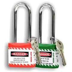 Asian Loto 2 Pcs 65mm Red & Green Long Shackle Jacket Padlocks Set for Safety, ALC-LPL-RG