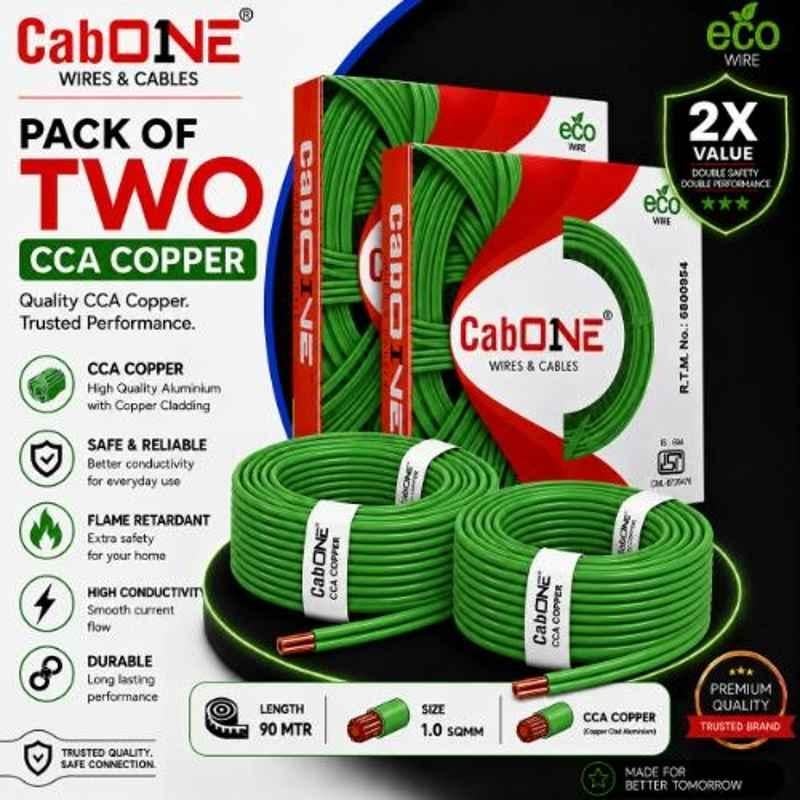 CabONE 1 Sqmm Green FR PVC Insulated Multistrand Copper Cable, Length: 90 m (Pack of 2)