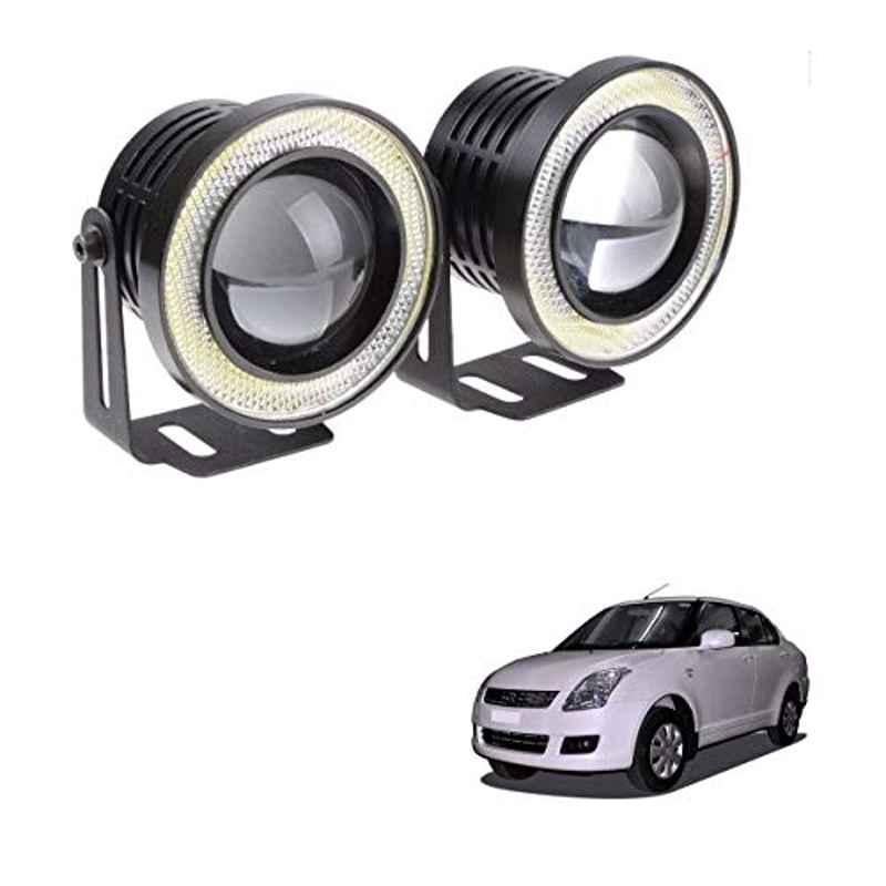 Kozdiko 2 Pcs 15W 3.5 inch High Power White LED Projector COB Fog Light Set with White Angel Eye Ring for Maruti Suzuki Old Dzire, koz_89185