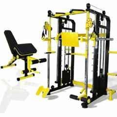 GYM24 Equipment 80kg Capacity Iron Black & Yellow Multi Functional Trainer Smith Machine with Adjustable Bench