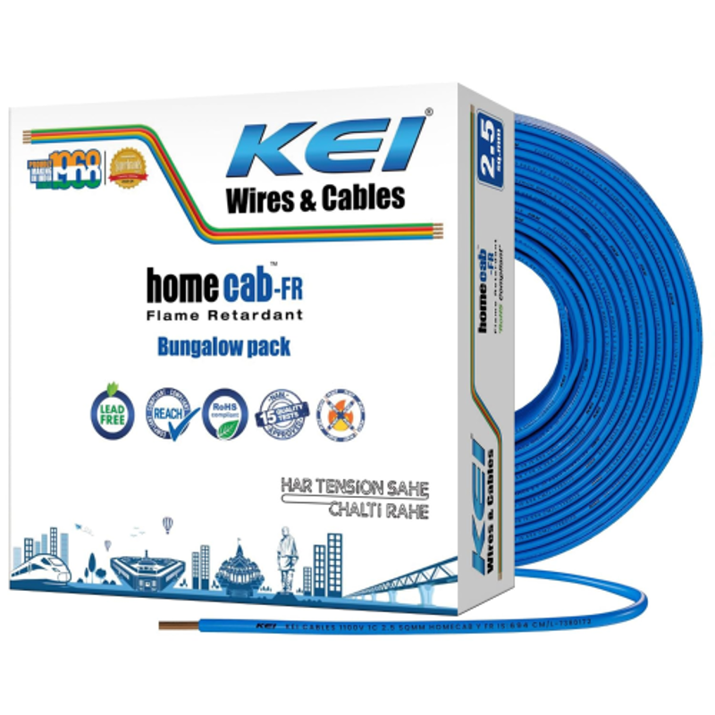 KEI Homecab 2.5 Sqmm 1 Core 99.97% Pure Copper Conductor FR PVC Insulated Cable for Domestic & Commercial Electrical Wiring (Blue, 90 Meters)