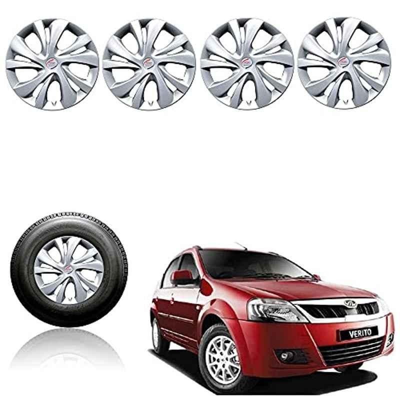 Auto Pearl 4 Pcs 14 inch Plastic Silver Press Fitting Wheel Cover Set for Mahindra Verito