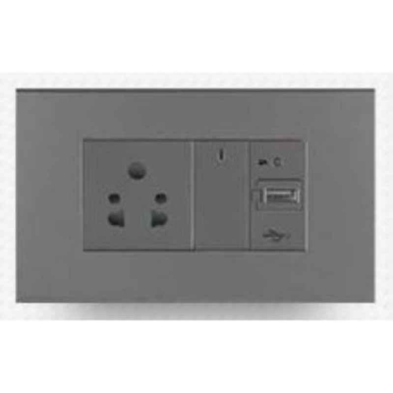Wipro North West Artisa 6A 1 Module 2 Way Sliver Grey Switch with Neon Indicator Flat, RF211 (Pack of 10)