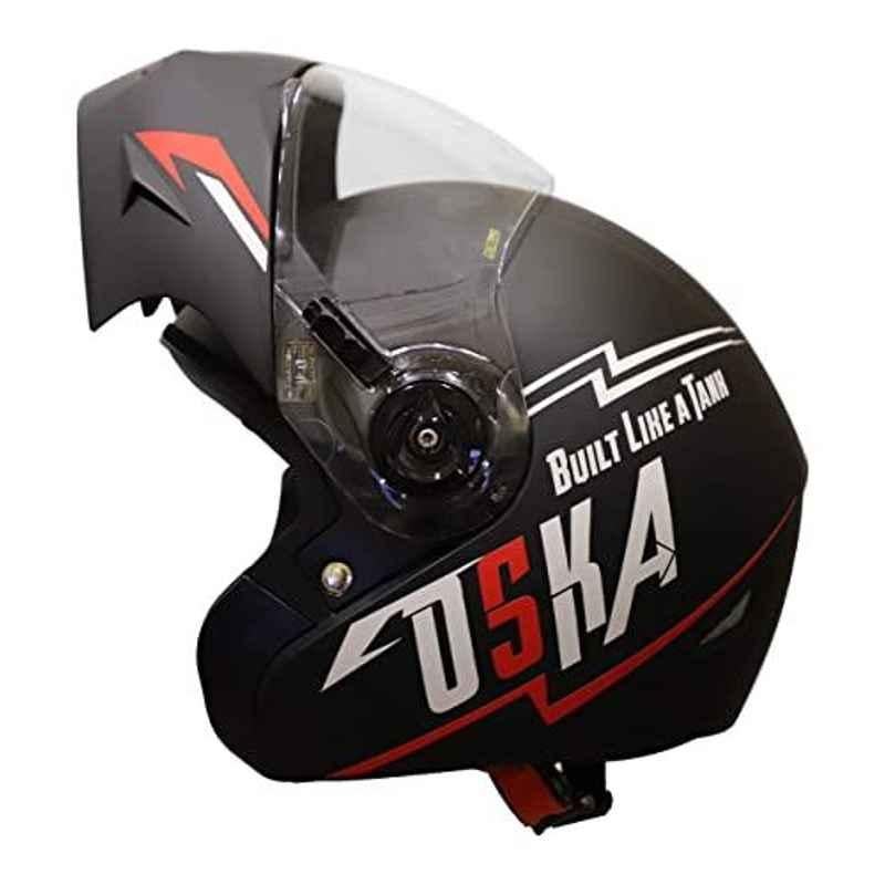 Steelbird Oska ABS Matt Black Reflective Graphics Flip-Up Helmet, Size: (M, 580 mm)